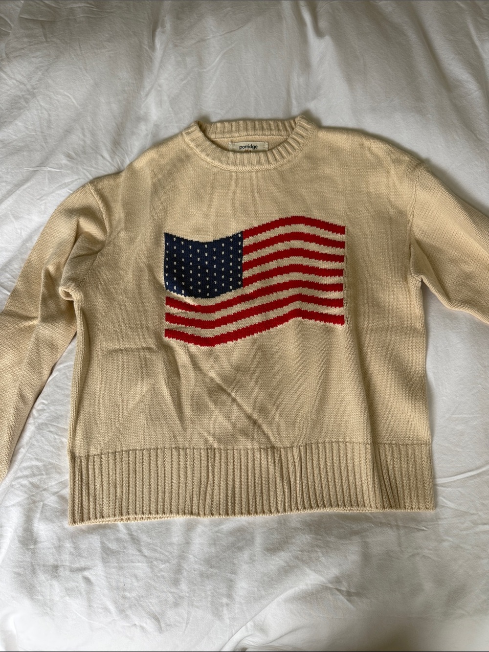 Portolago Cream Crewneck Sweater with Flag Motif